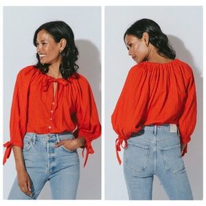 Cleobella Rylan Cherry Red Organic Cotton Blouse
